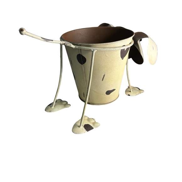 Rustic Garden Puppy Dog Planter Flower Pot Holder Coil Bobblehead & Tail - Tan - Picture 5 of 11